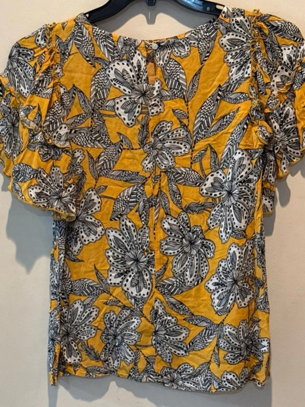 LOFT Yellow Floral Puff-Sleeve Blouse